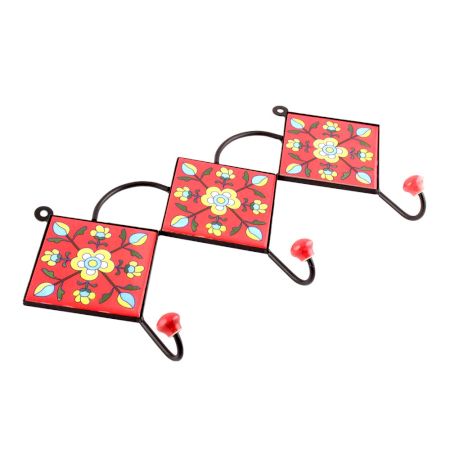 Red Yellow Tiny Flower Ceramic Tiles Hooks